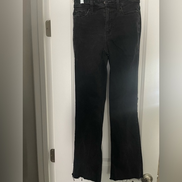 PAIGE Black High‑Rise Raw‑Hem Straight‑Leg Jeans – Women’s Size 24 Premium Denim - Picture 3 of 5